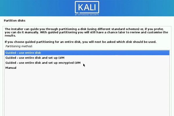 پارتیشن‌بندی هارد دیسک برای نصب کالی لینوکس