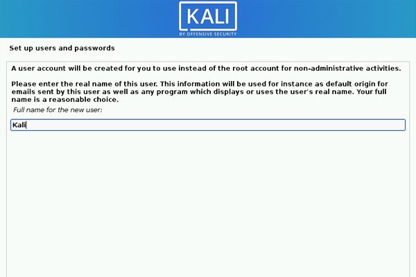تعیین رمز عبور برای حساب کاربری در نصب کالی لینوکس