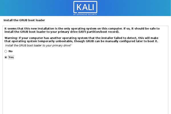 نصب GRUB Bootloader (برای دوال بوت) در نصب کالی لینوکس